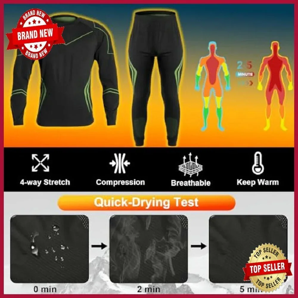 Men's Thermal Base Layer Set Quick Drying Moisture Wicking Winter Sports
